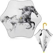 [ODAWA] Kids Umbrella Horse Black White Kids Umbrella Easy Open and Close Windproof Unbreakable Stick Rain Umbrellass
