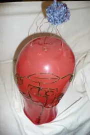 Glass sculpture 2016 surreal 'RED ROBOT HEAD' hand blown AMAZING unique 33cm
