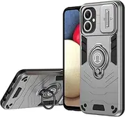 Back Case Cover Compatible with Samsung Galaxy A06 5G Case with Kickstand & Slide Camera Cover, Shockproof Military-Grade Case Rugged Protective Cover Protective Case(Silver)