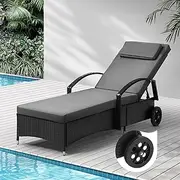 Livsip Sun Lounger Removable Wheeled Outdoor Furniture Wicker Day Bed Rattan Chair Black
