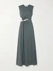 [Christopher Esber] Christopher Esber - Concave Cutout Embellished Ribbed-knit Maxi Dress - Gray - UK 14 UK 14 Gray
