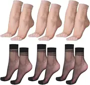[UUYYEO] 10 Pairs Sheer Nylon Ankle Socks Thin Summer Casual Socks See Through Short Socks Mid Calf Mesh Socks Ladies Striped Socks