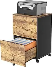 TIQLAB 2 Drawer Mobile File Cabinet, Filing Cabinet Home Office for Letter, Legal, A4 Size, Under Desk Vertical File Cabinet, Mix Vintage