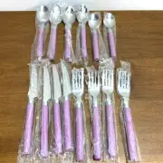 Lilac Purple Utensils Forks Knives Spoons Table and Teaspoons Set of 14