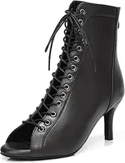 [ZYXWVU] Women's Latin Open Toe Salsa Tango Bachata Ballroom Party Lace Up Dance Boots