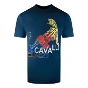Cavalli Class Bold Tiger Design Navy Blue T-Shirt