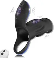 Vibrating Penis Sleeve Cock Ring with Clitoral Stimulator, Penis Ring Vibrator Extender for G Spot Stimulation, Couples Adult Sex Toys for Men Women, Girth Enhancer Sleeve Male Couple Sex Toy (Black)