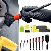 Car Wheel Seat Cleaning Brush, 15X Cleaning Detailing Brush Towel for Car, Wax Applicator Pads Included Professional Auto Care Set for Motorcycle, Caravan