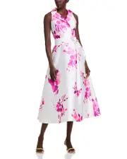 Teri Jon by Rickie Freeman Pique Mikado Floral Dress