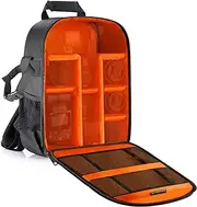 Neewer Camera Backpack Bag for Photographers with Waterproof Shockproof Partition, Small Camera Insert Case for DSLR, Mirrorless Camera, Lens, Flash and Other Accessories (Orange Interior)