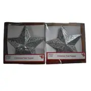 New 2 Pack Star Silver Glitter Metal Christmas Tree Topper