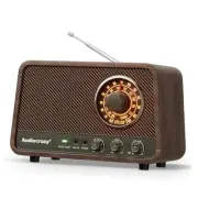 AM FM Radio, Vintage Wooden Finish Radio Plug in Wall with Bluetooth Speaker,