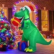 Costway 180CM Christmas Inflatable Dinosaur, Green, LED, Automated Inflation