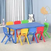Keezi Kids Table and Chairs Set, 9pcs Plastic Toddler Children Study Chair Desks Dining Tables Drawing Eating Painting Learning Activity Play Setting Home Living Room Furniture, Adjustable Feet