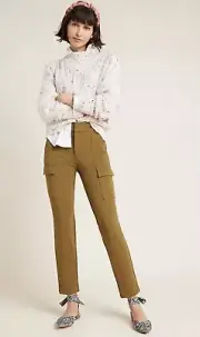 $128 NWT “ANTHROPOLOGIE” WOMEN’S ESSENTIAL KNIT CARGO PANTS Size 6 OLIVE GREEN