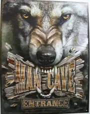 Man cave entrance wolf room decor parking shop sign rule garage metal tin 2198