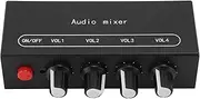 Microphone Mixer, 4 Channel Stereo Line Mixer Independent Control 1/8 Inch Input Output Port Super Stereo Line Sound Mixer for Instruments, Microphones, Phones, Computers