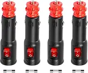 Hoembpn Pack of 4 Cigarette Lighter Plugs with Switch and 10 A Fuse, European Universal Safety Car Cigarette Lighter Plug for 12 V/24 V Vehicles