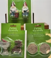 Miniature Fairy Garden Decor Red Cardinal Bird Bath Sign 2 Tables 2 Male Gnomes