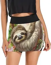 [RPLIFE] Womens Sport Skirt, High Waisted Sports Skort, Summer Work Skirt, Cute Sloth Spring Floral, Small