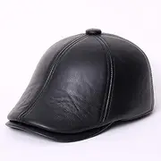 [CVMRBY] Winter Hats,Real Leather Beret Peaked Cap Newsboy Hat Flat Hat with Foldable Ear Flaps Winter Black