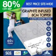 STARRY EUCALYPT Memory Foam Mattress Topper Graphite Infused Bamboo 7-Zone 8cm