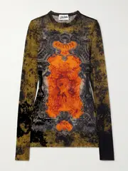[Jean Paul Gaultier] Jean Paul Gaultier - Printed Mesh Top - Orange - small small Orange