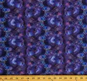 Cotton Peacock Feathers Plumes Purple Blue Fabric Print by the Yard D465.48