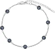 [Palpitate] Pearl Ankle Bracelets 925 Sterling Silver Black Pearl Anklets for Women Foot Chain Jewelry Gifts for Women Mom Her, Medium, Sterling Silver, no gemstone