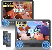 12.5" Dual Portable DVD Players for Car Headrest, Desobry Car DVD Player Dual Screen Play a Same or Two Different Movies with 5-Hour Rechargeable Battery, Regions Free, Support USB/Sync TV