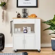 Rolling Kitchen Serving Trolley with 3 Spice Racks for Kitchen White
