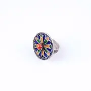 Moroccan enamel and genuine coral sterling silver 925 Berber Ring 7 US