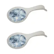 2x Porcelain 23cm Spoon Rest Utensil Holder Home/Kitchen Cooking Island BLue