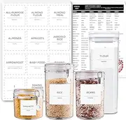 168 Pantry Labels, Prefdo Minimalist Farmhouse Waterproof Preprinted Food Name Stickers + Numbers for Kitchen Organization Storage Containers, Jars & Canisters (White)