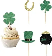 12 PCS St Patricks Day Decorations,St Patricks Day Glitter Shamrock Cupcake Toppers,St Patricks Day Accessories,St Patricks Day Cake Decoration,St Patricks Day Cupcake Decoration