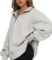 [Generic] Quarter Zip Hoodie Women,1/4 Zipper Teen Girls Fall Trendy Clothes - Casual Long Sleeve Lapel Hoodie Fall Pullover Sweatshirt for Teens Gray