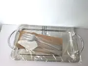 Silver Stainless Serving Platter Tray l Set CakeServer Pie Fork Elegant Minimal