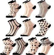 [Utensilsto] 10 Pairs of Transparent Socks Women, Black Nylon Socks, Thin Fine Stockings, Ultra Thin Mesh Ankle Socks for Women Girls