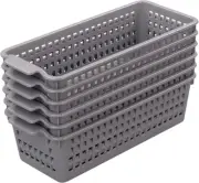 Grey Plastic Storage Basket, Small Basket Bins, 6 Packs