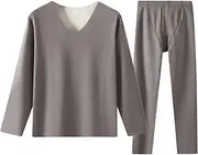[Generic] Men'S Thermal Underwear Set Heavyweight Warm Tops Solid Color Long Johns Set Fleece Lined Base Layer Thermals L-4XL