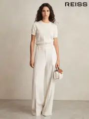 Reiss White Devon Linen-Blend Wide-Leg Trousers (AP8491) | $350