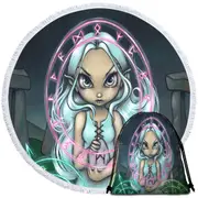 Casting The Runes White Haired Celtic Girl Round Beach Towel