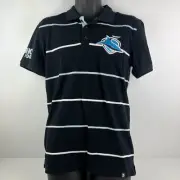 Cronulla Sharks NRL Licensed Striped Polo Shirt Mens S Black/White BNWT 51/71