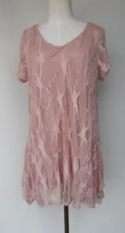 New Autograph Plus size 18 Pink viscose stretch lace tunic top
