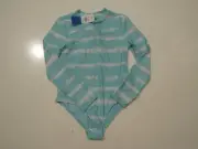 NWT Girls EDDIE BAUER Aqua Stripes L/S One Piece Swimwear Swimsuit Large 14/16