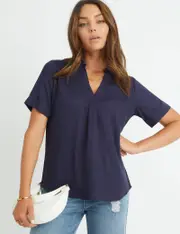 Rockmans Linen Slouch Short Sleeve Shirt - Size 12 - Womens - Electric Blue