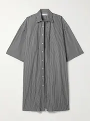 [Marie Adam-Leenaerdt] Marie Adam-Leenaerdt - Layered Striped Cotton-poplin Midi Dress - Charcoal - FR 34 FR 34 Gray
