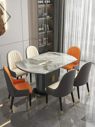 巖闆餐桌椅組合輕奢家用小戶型伸縮儲物電磁爐可變圓六人八人飯桌