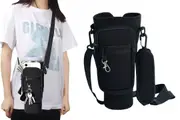 Water Bottle Carrier Bag with Adjustable Shoulder Strap Pouch for 40 OZ Water Bottle Accessories-Black