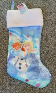 Disney Frozen Christmas Stocking Elsa Anna & Olaf Hugging Silky Fabric NWT